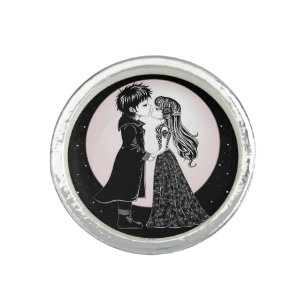 Cute Gothic Emo Kids Kiss Valentine's Day Ring
