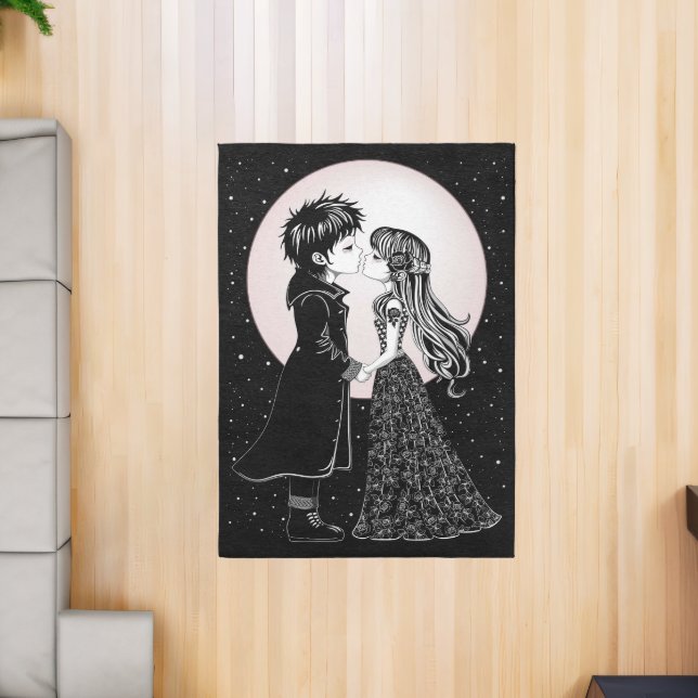 Cute Gothic Emo Kids Kiss Valentine's Day  Rug (Insitu (Indoor 2))