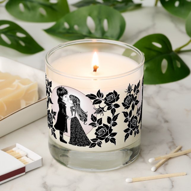 Cute Gothic Emo Kids Kiss Valentine's Day  Scented Candle (Lit)