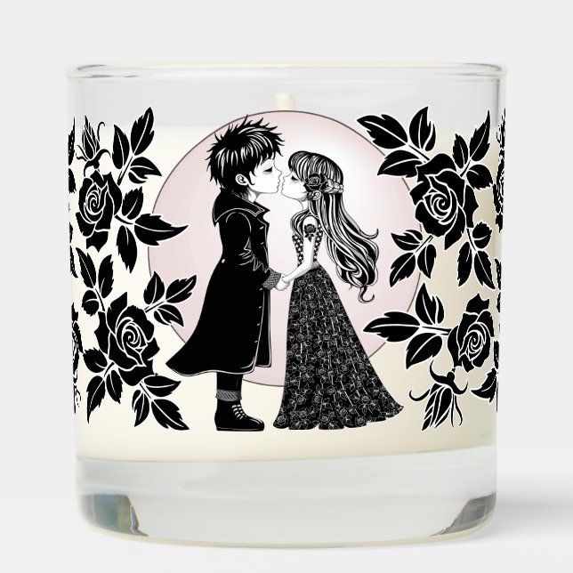 Cute Gothic Emo Kids Kiss Valentine's Day  Scented Candle (Right)