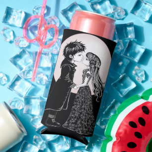 Cute Gothic Emo Kids Kiss Valentine's Day Seltzer Can Cooler