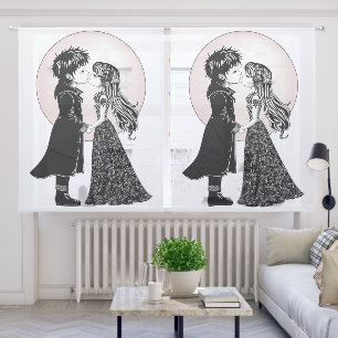Cute Gothic Emo Kids Kiss Valentine's Day  Sheer Curtains