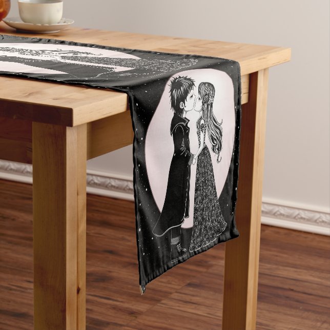 Cute Gothic Emo Kids Kiss Valentine's Day  Short Table Runner (In Situ)