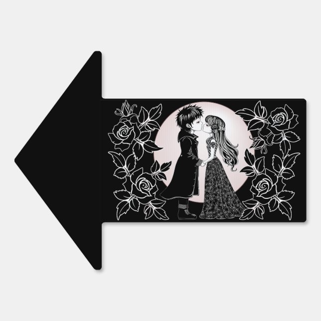 Cute Gothic Emo Kids Kiss Valentine's Day  Sign (Front)