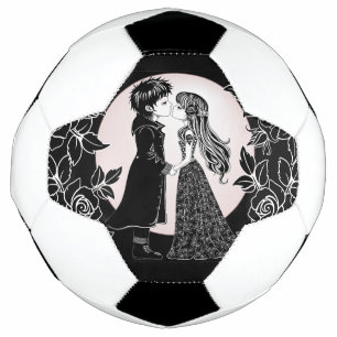 Cute Gothic Emo Kids Kiss Valentine's Day  Soccer Ball