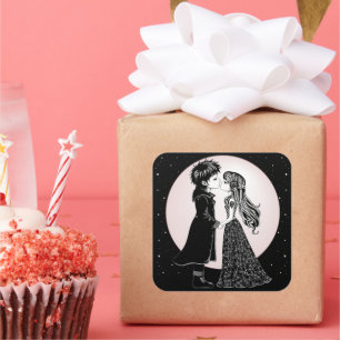 Cute Gothic Emo Kids Kiss Valentine's Day Square Sticker