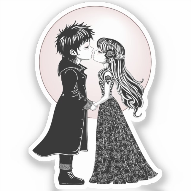 Cute Gothic Emo Kids Kiss Valentine's Day  Sticker (Front)