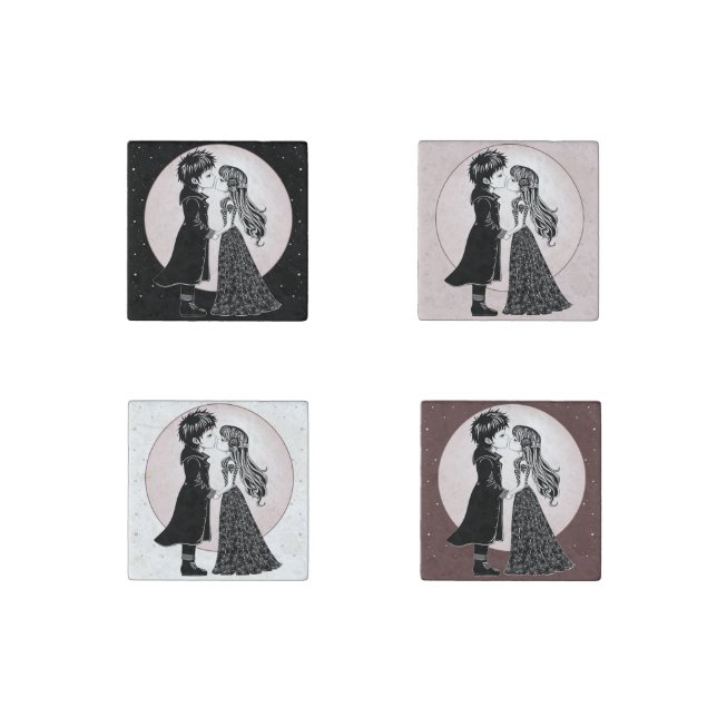Cute Gothic Emo Kids Kiss Valentine's Day  Stone Magnet (Front)