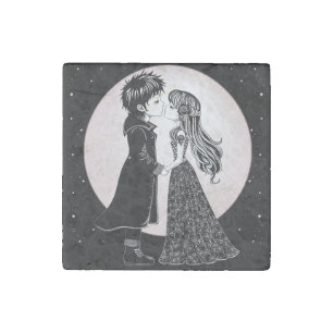 Cute Gothic Emo Kids Kiss Valentine's Day  Stone Magnet