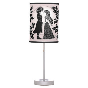 Cute Gothic Emo Kids Kiss Valentine's Day Table Lamp