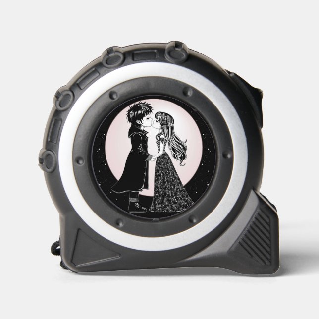 Cute Gothic Emo Kids Kiss Valentine's Day  Tape Measure (Front)