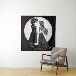 Cute Gothic Emo Kids Kiss Valentine's Day Tapestry