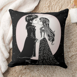 Cute Gothic Emo Kids Kiss Valentine's Day Throw Pillow
