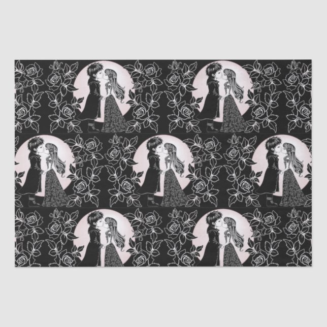 Cute Gothic Emo Kids Kiss Valentine's Day  Tissue Paper (Front)