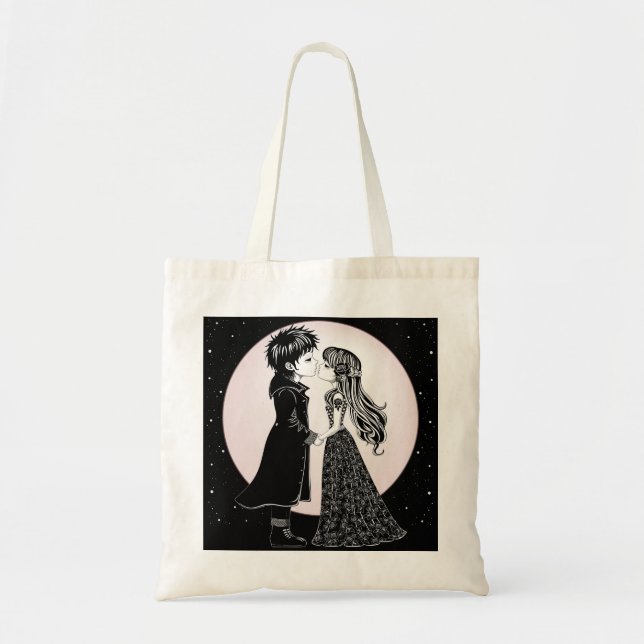 Cute Gothic Emo Kids Kiss Valentine's Day  Tote Bag (Front)