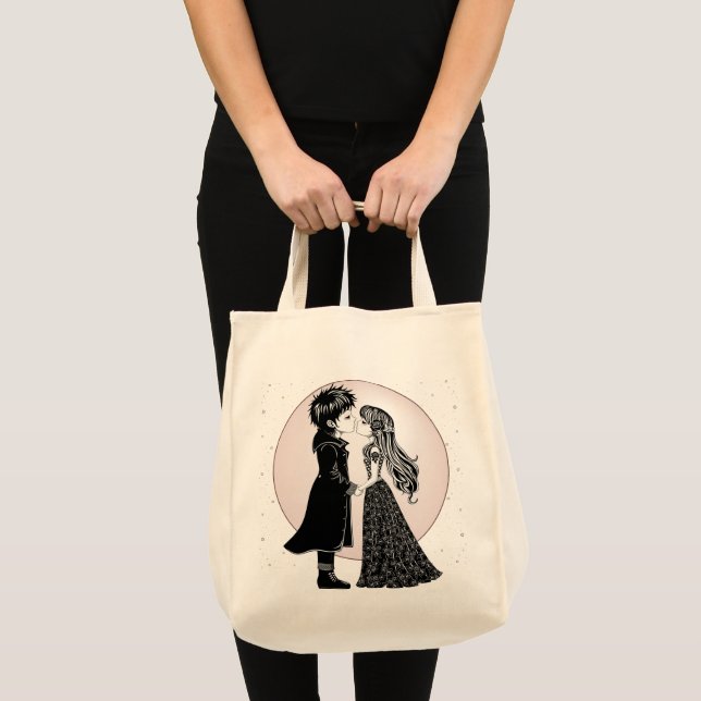 Cute Gothic Emo Kids Kiss Valentine's Day  Tote Bag (Front (Product))