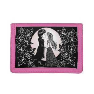 Cute Gothic Emo Kids Kiss Valentine's Day Tri-fold Wallet