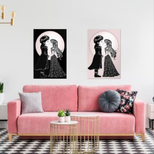 Cute Gothic Emo Kids Kiss Valentine's Day  Wall Art Sets