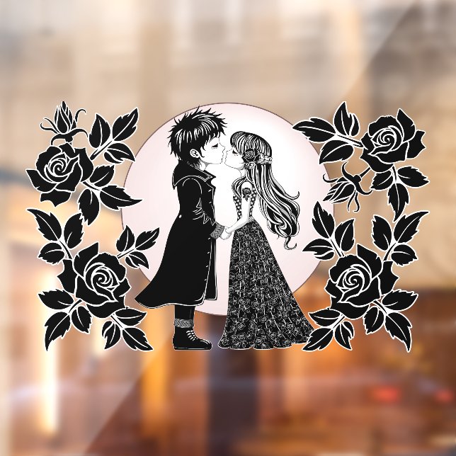 Cute Gothic Emo Kids Kiss Valentine's Day  Window Cling (Sheet 2)