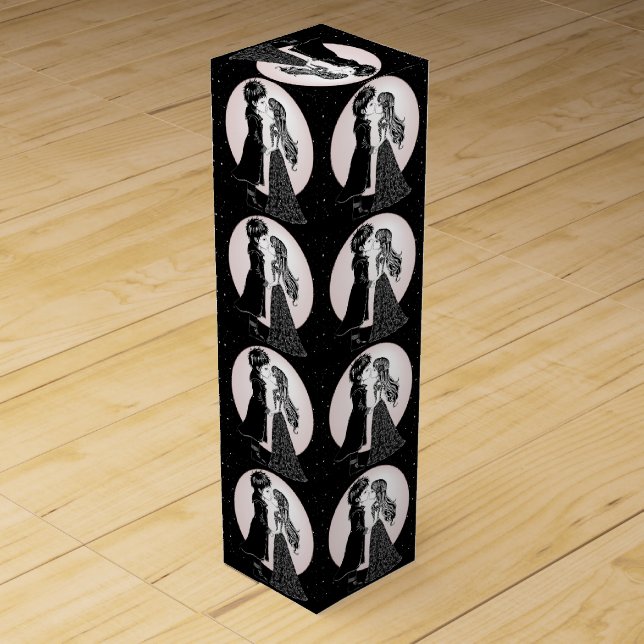 Cute Gothic Emo Kids Kiss Valentine's Day  Wine Box (Front)