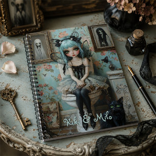Cute Gothic Fairy With Black Cat Personalized Notebook