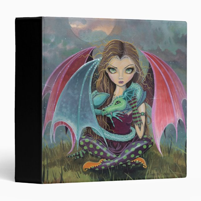 Cute Gothic Fantasy Fairy and Dragon Art Binder (Front/Spine)