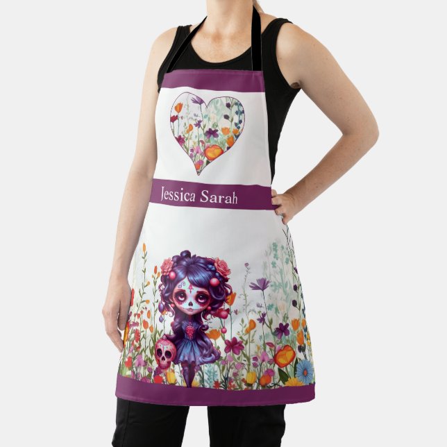 Cute Gothic Garden Sugar Skull  Apron (Insitu)