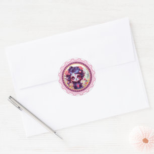 Cute Gothic Garden Sugar Skull Classic Round Stic Sticker