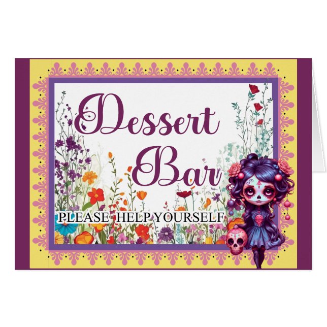 Cute Gothic Garden Sugar Skull  Desert Bar  Cards (Front Horizontal)