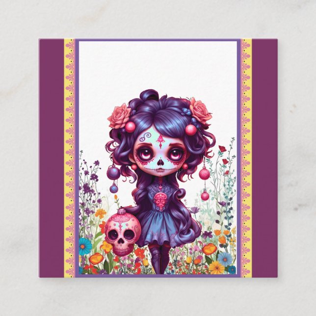 Cute Gothic Garden Sugar Skull  Enclosure Card (Front)