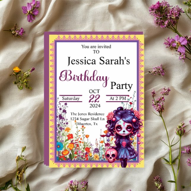 Cute Gothic Garden Sugar Skull  Invitation (Creator Uploaded)