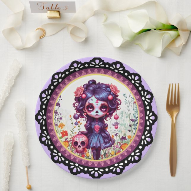 Cute Gothic Garden Sugar Skull  Paper Plates (Wedding)