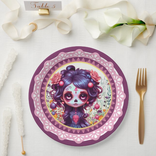 Cute Gothic Garden Sugar Skull  Paper Plates (Wedding)