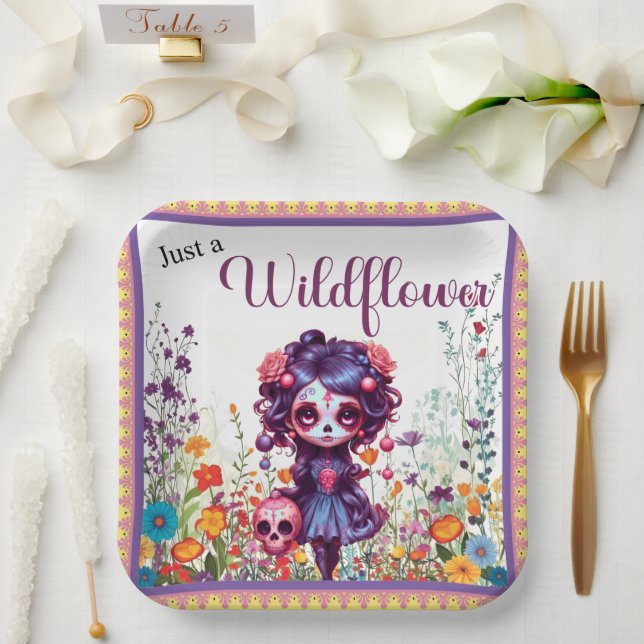 Cute Gothic Garden Sugar Skull  Paper Plates (Wedding)