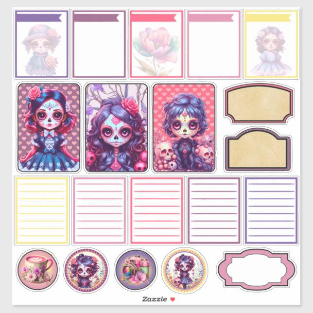 Cute Gothic Garden Sugar Skull  - Planner 1  Sticker (Sheet)