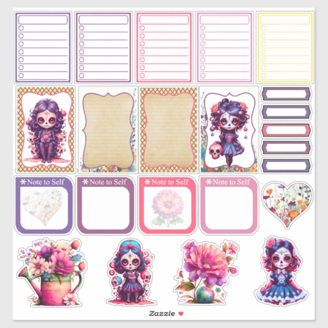 Cute Gothic Garden Sugar Skull  - Planner 2  Sticker (Sheet)