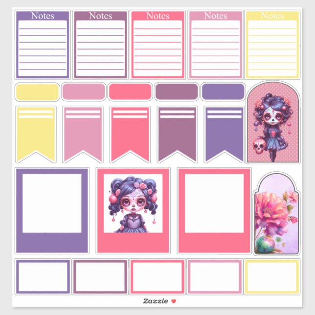 Cute Gothic Garden Sugar Skull - Planner 4  Sticker (Sheet)
