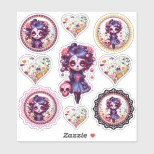 Cute Gothic Garden Sugar Skull Sticker