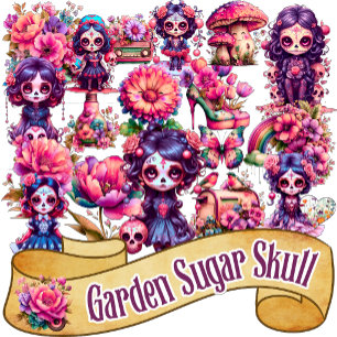 Cute Gothic Garden Sugar Skull  Sticker