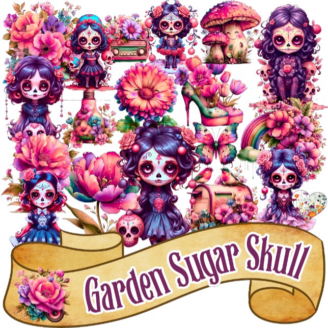 Cute Gothic Garden Sugar Skull  Sticker (Creator Uploaded)