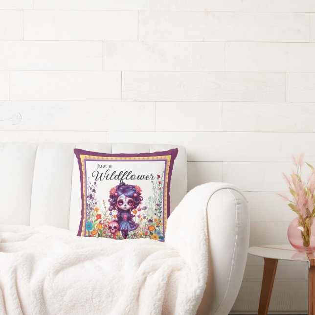 Cute Gothic Garden Sugar Skull  Throw Pillow (Couch)