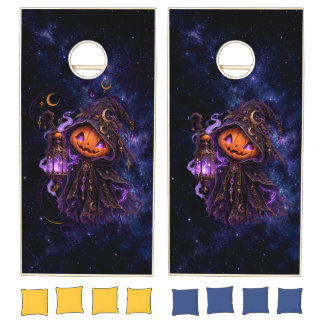 Cute Gothic Ghost Magical Lantern Halloween Cornho Cornhole Set