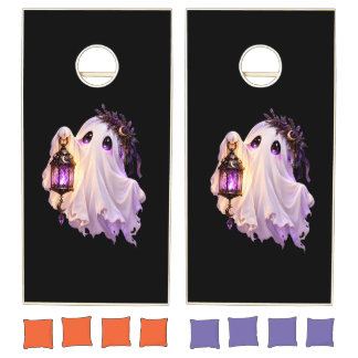 Cute Gothic Ghost Magical Lantern Halloween Cornho Cornhole Set