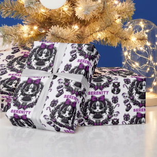 Cute Gothic Girl Purple Christmas Wrapping Paper