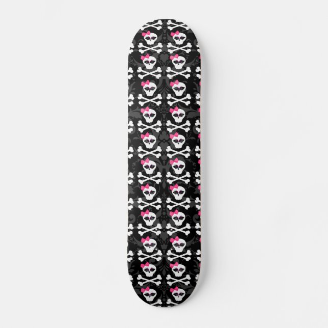 Cute Gothic Goodies Girly Girl Skulls Skateboard Deck (Front)