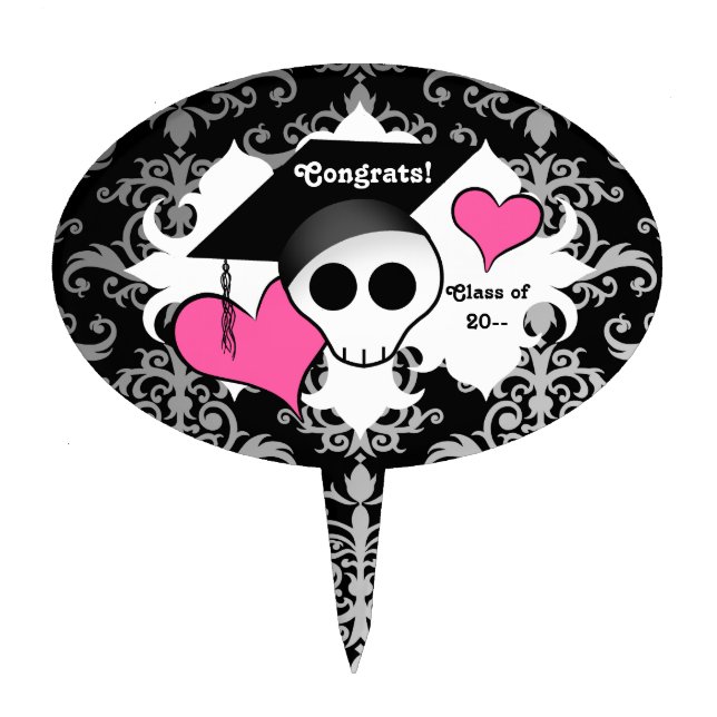 Cute Gothic graduation skull Cake Topper (Front)