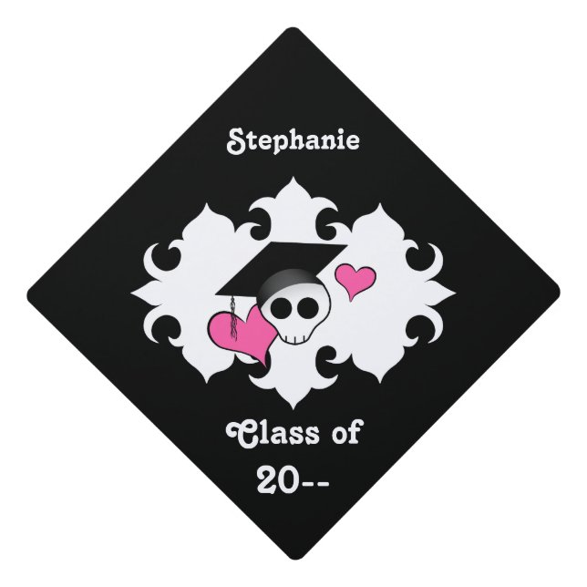 Cute Gothic graduation skull with your name Graduation Cap Topper (Front)