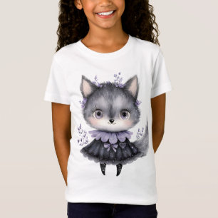 Cute Gothic Gray Fox Purple Floral Kids Halloween T-Shirt