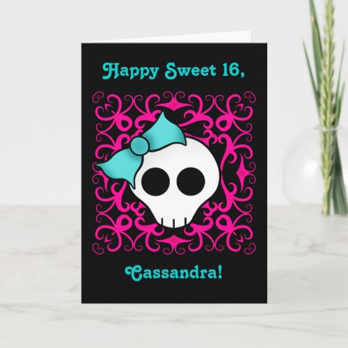 Cute gothic skull birthday for sweet 16 invitation