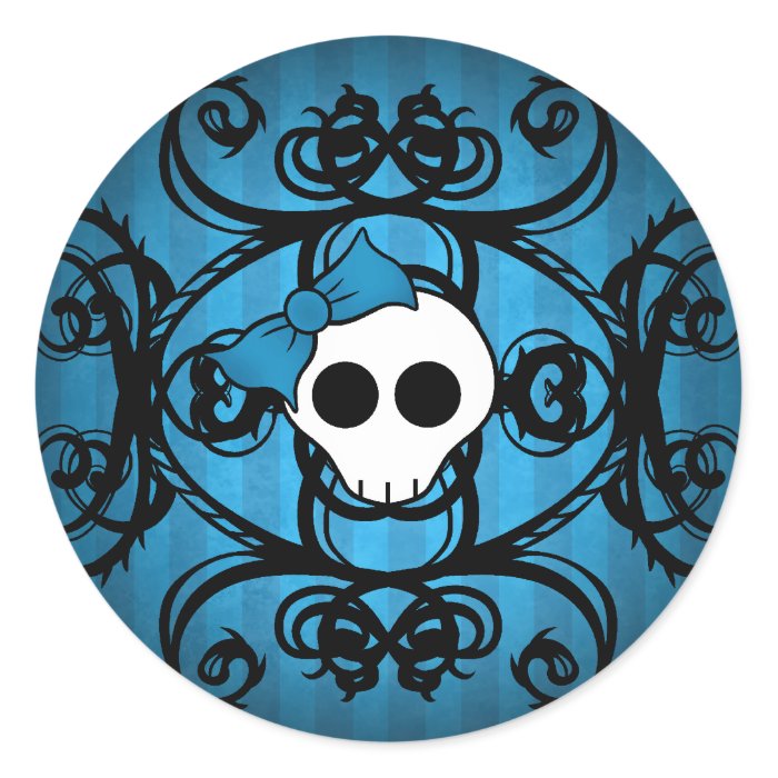 Cute gothic skull on blue and black sticker